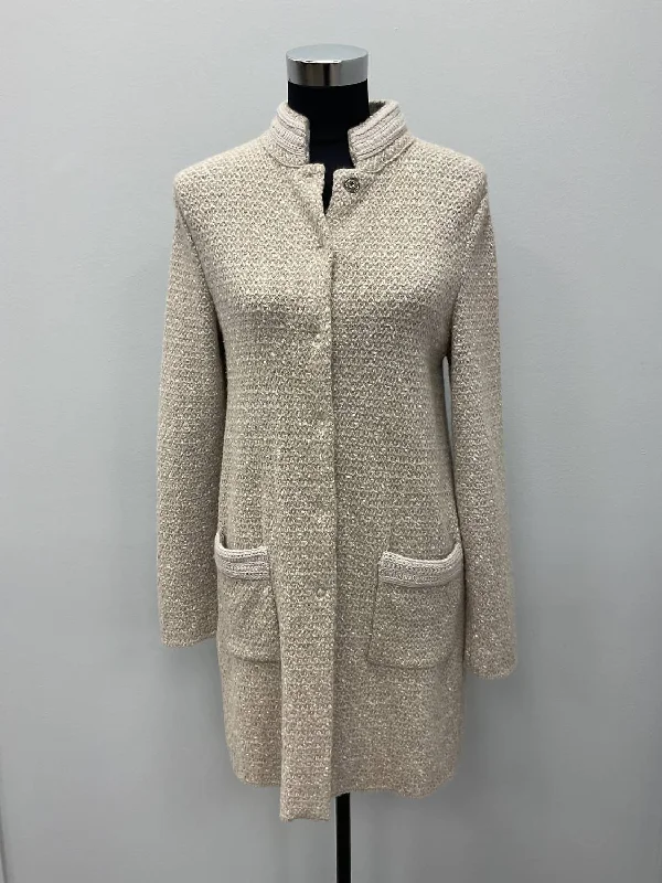 Lurex Tweed Wool Sweater Coat In Beige Chenille Blend Fleece Blend Nylon Blend