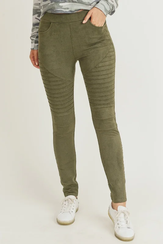 Moto Street Style Faux Suede Legging Fashionable Stretchy Fit Leggings