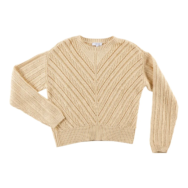 mySTYLE Women's Round Crochet Neck Sweater Zippered Buttoned Snapped