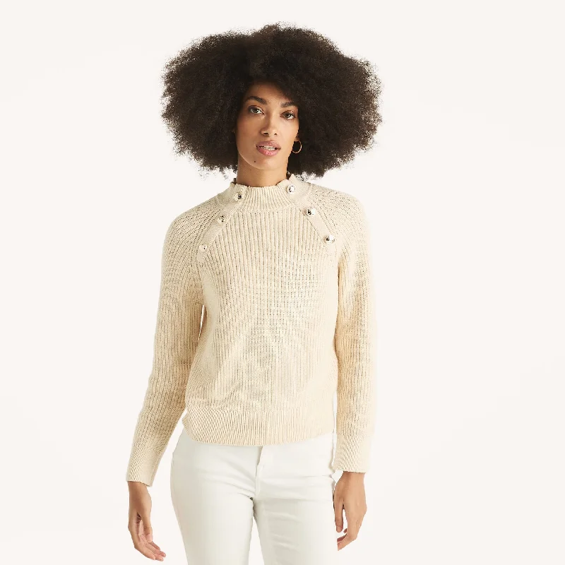 Nautica Womens Button Mock-Neck Sweater Fitted Slim Tailored