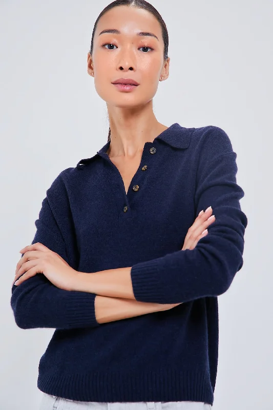 Navy Cashmere Cassidy Polo Sweater Beaded Sweater Sequined Faux Fur