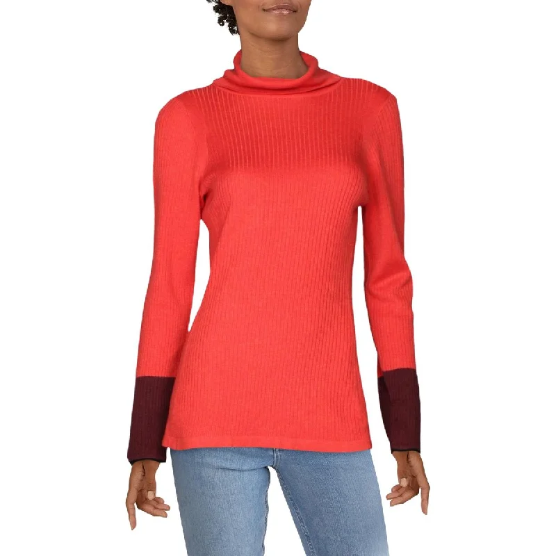 Nic + Zoe Womens Balance Ribbed Colorblock Turtleneck Sweater Fitted Slim Tailored