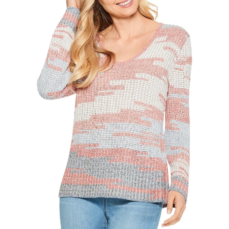 Nic + Zoe Womens Terracotta Sky Knit V-Neck Sweater Soft Cozy Warm