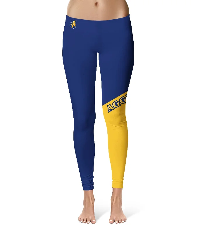 North Carolina A&T Aggies Game Day Leg Color Block Blue Gold Yoga Leggings for Women by Vive La Fete Stylish Stretch Print Leggings