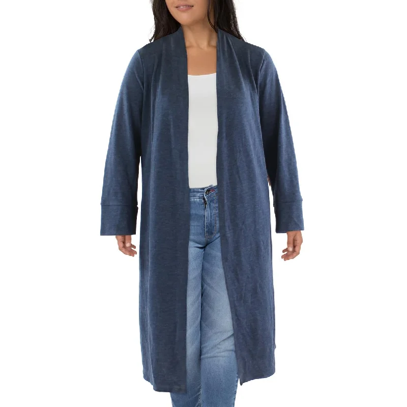 NY Collection Womens Petites Heathered Long Duster Sweater Silk Blend Satin Velvet