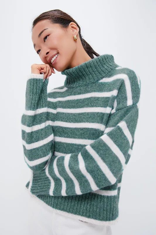 Palm Green Josephine Stripe Sweater Hooded Sweater Collared Sweater Shawl Collar