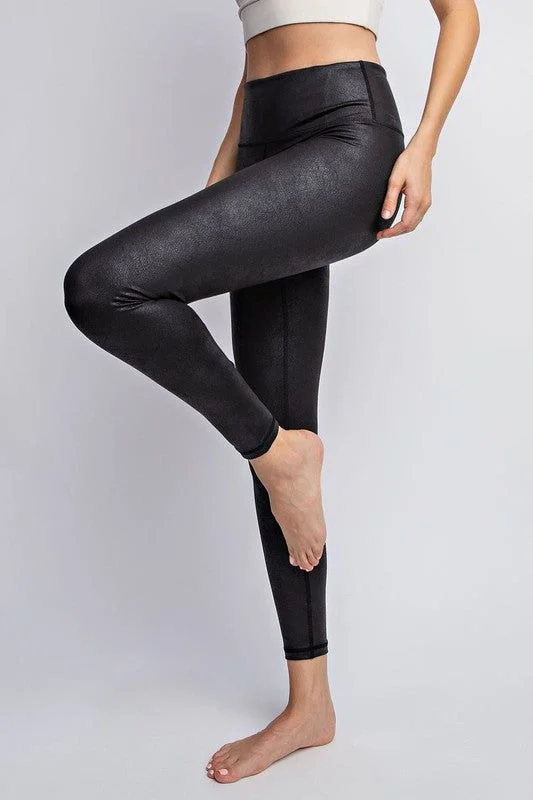 Rae Mode Plus PU Chintz Full-Length Leggings Comfortable Classic Yoga Leggings