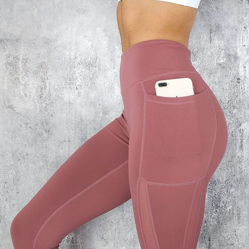 CHRLEISURE High Waist Pocket Leggings - Solid Color Workout Leggings for Women Fashionable High-Rise Leggings