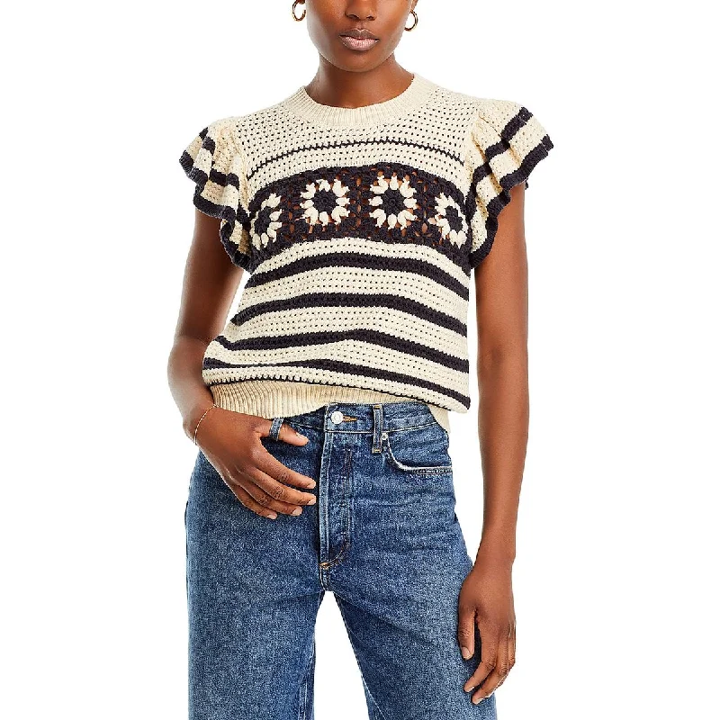 Rails Womens Cotton Blend Flutter Sleeve Pullover Sweater Denim Fabric Leather Fabric Suede Fabric Rails Womens Cotton Blend Flutter Sleeve Pullover Sweater Denim Fabric Leather Fabric Suede Fabric