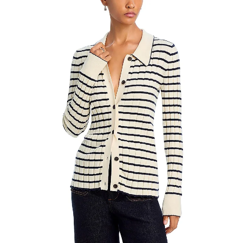 Rails Womens Striped Button-Down Cardigan Sweater Toggled Drawstring Belted