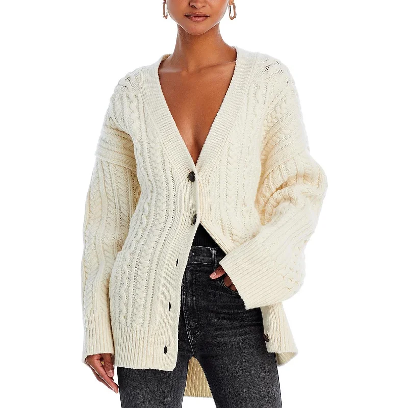 RE/DONE Womens Wool Cable Knit Cardigan Sweater Seamless Knitted Crochet