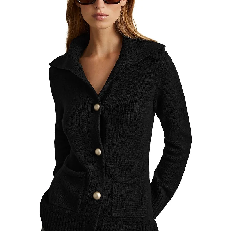Reiss Womens Wool Blend Ribbed Trim Cardigan Sweater Tailored Straight A-Line