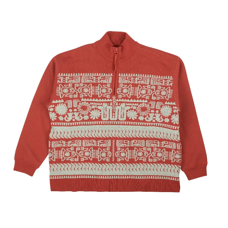 Rust And Powder Blue Wool Aztec Sweater Satin Blend Silk Blend Wool Blend