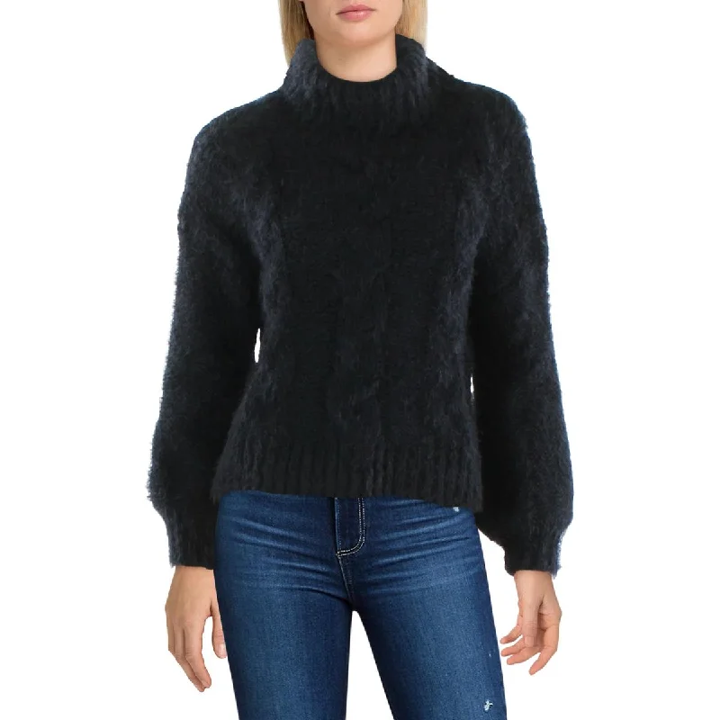 Sage The Label Womens   Knit Cut Out Back Turtleneck Sweater Chenille Brocade Lace