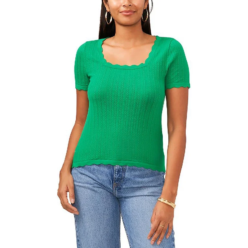 Sam and Jess Womens Square Neck Short Sleeve Pullover Sweater Ribbed Striped Patterned Sam and Jess Womens Square Neck Short Sleeve Pullover Sweater Ribbed Striped Patterned