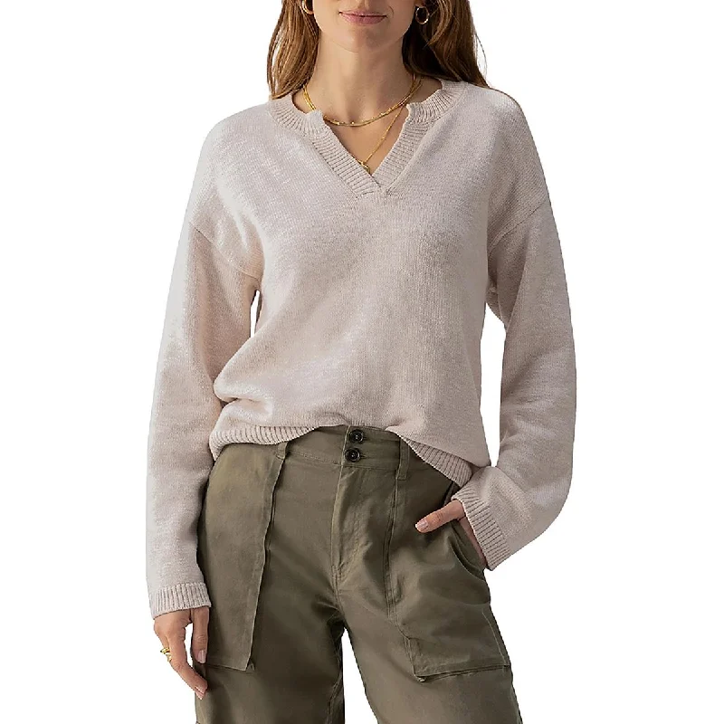 Sanctuary Womens Ribbed Trim V Neck Pullover Sweater Cotton Fabric Linen Fabric Terry Fabric Sanctuary Womens Ribbed Trim V Neck Pullover Sweater Cotton Fabric Linen Fabric Terry Fabric