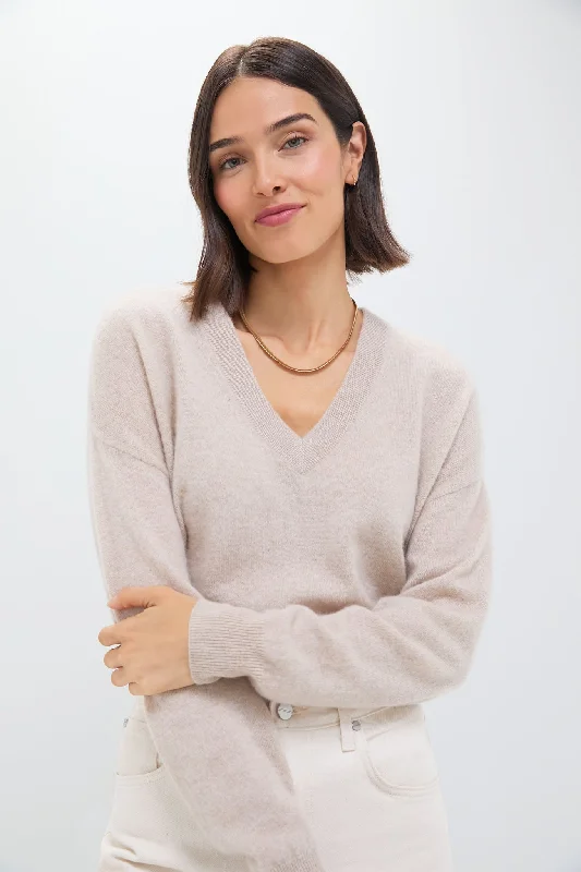 Sandstone Cashmere Emma V-Neck Boyfriend Sweater Casual Formal Business