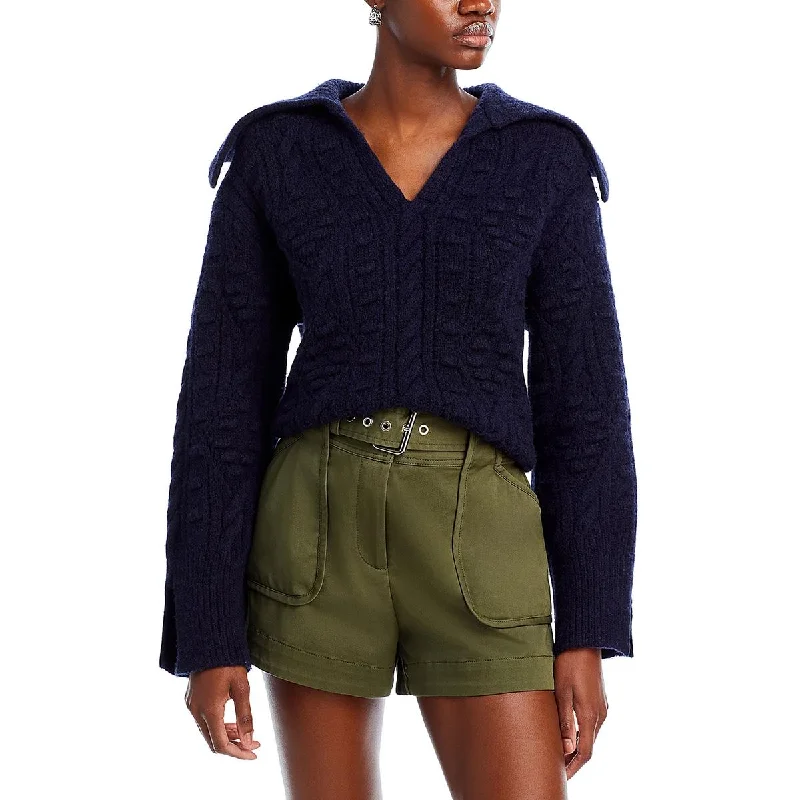 Sea New York Womens Wool Blend Collar Pullover Sweater Silk Blend Satin Velvet