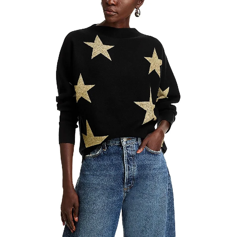 Sioni Womens Knit Printed Pullover Sweater Chenille Brocade Lace