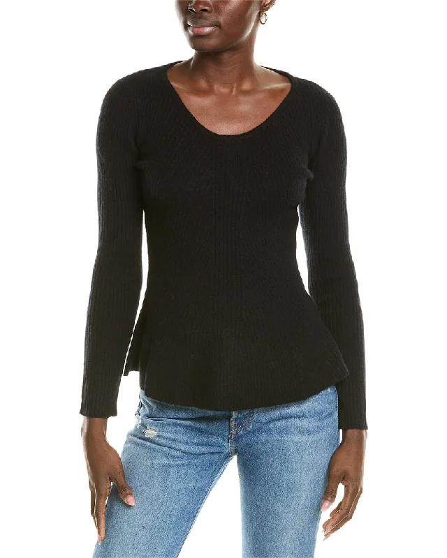 sofiacashmere Peplum Rib Scoop Neck Cashmere Sweater Soft Cozy Warm