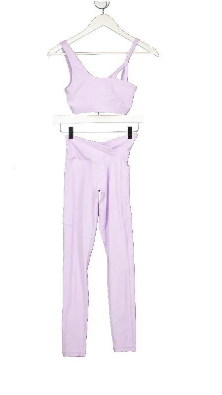 Sofina Active Purple Crop Top And Leggings Set UK S Fashionable Lacy Detail Leggings