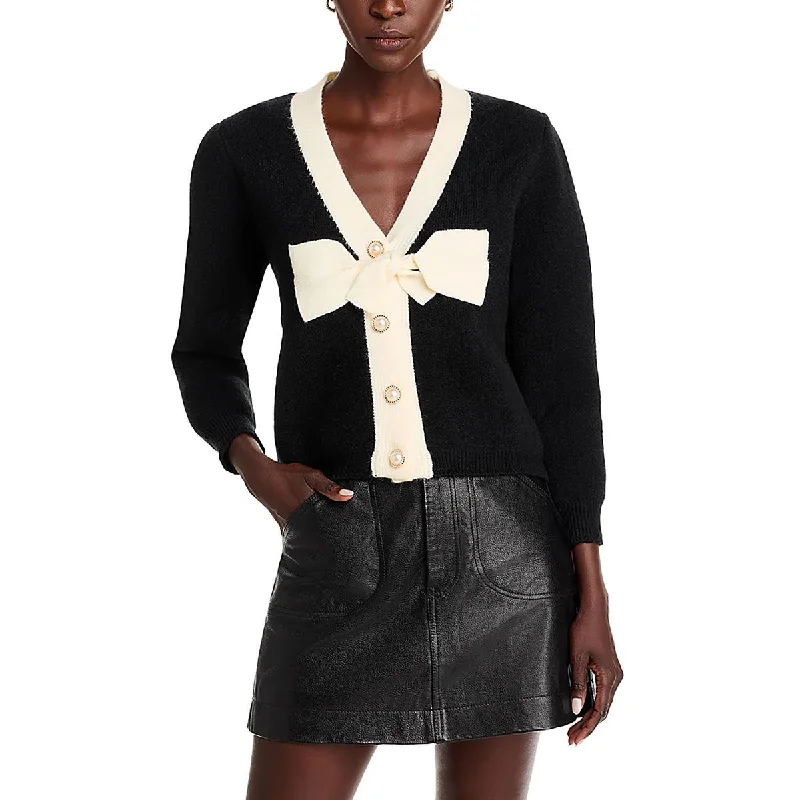 Stellah Womens Knit Contrast Trim Cardigan Sweater Modern Contemporary Chic