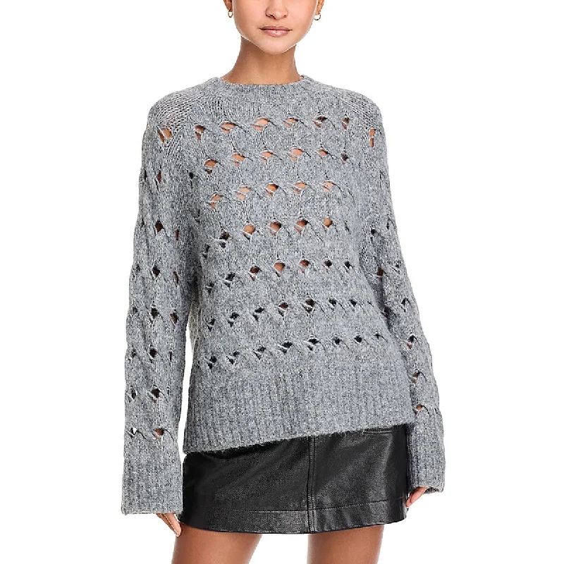Steve Madden Womens Knit Oversized Crewneck Sweater Collared Crew Neck Turtle Neck