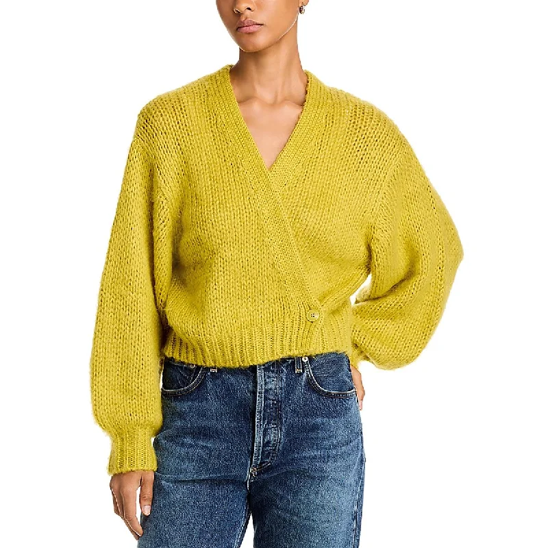 Steve Madden Womens Knit Surplice Cardigan Sweater Denim Fabric Leather Fabric Suede Fabric Steve Madden Womens Knit Surplice Cardigan Sweater Denim Fabric Leather Fabric Suede Fabric