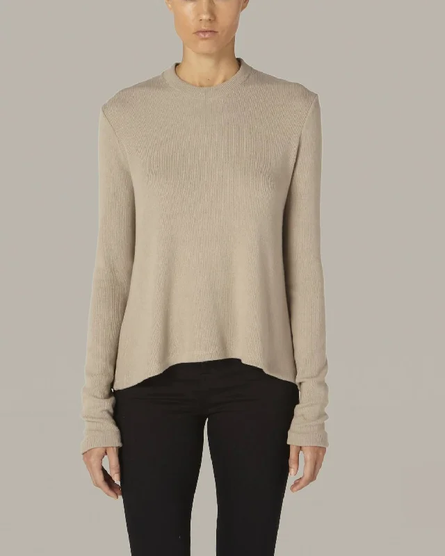 Sweater Knit L/s Crew In Taupe Collared Crew Neck Turtle Neck