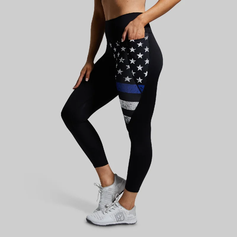 Synergy Legging w/ Pockets (Thin Blue Line) Stylish Stretch Pants Leggings