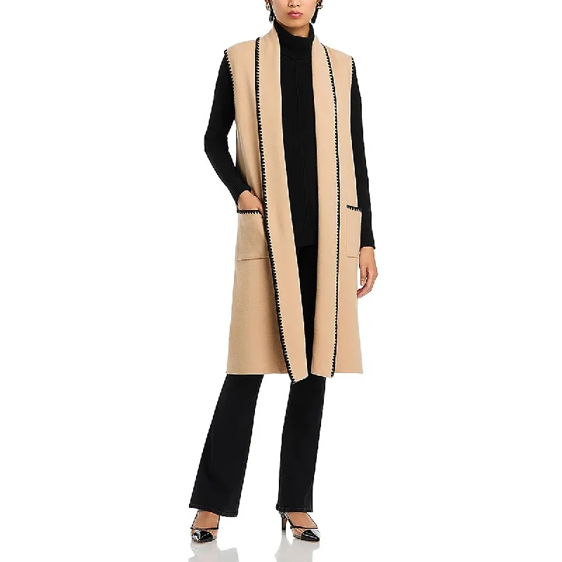 T Tahari Womens Contrast Trim Open Front Duster Sweater Mesh Fabric Canvas Fabric Denim Fabric T Tahari Womens Contrast Trim Open Front Duster Sweater Mesh Fabric Canvas Fabric Denim Fabric