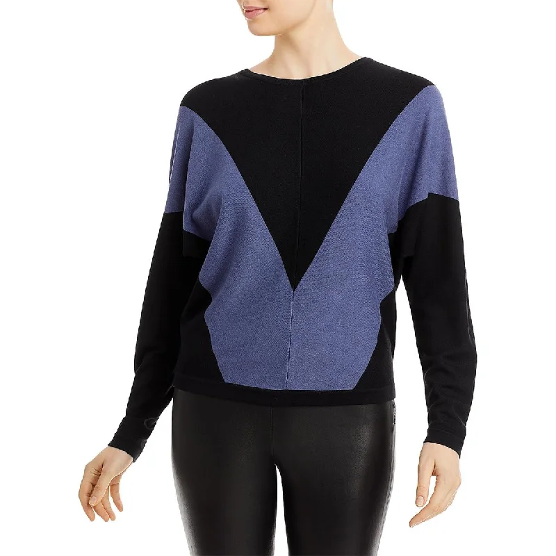 T Tahari Womens Knit Colorblock Pullover Sweater High Neck Crew Neck V-Neck