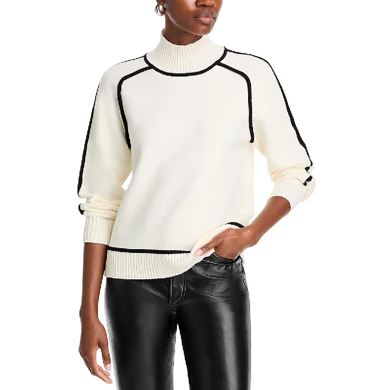 T Tahari Womens Knit Contrast Trim Mock Turtleneck Sweater Fleece Fabric Down Fabric Feather Fabric T Tahari Womens Knit Contrast Trim Mock Turtleneck Sweater Fleece Fabric Down Fabric Feather Fabric
