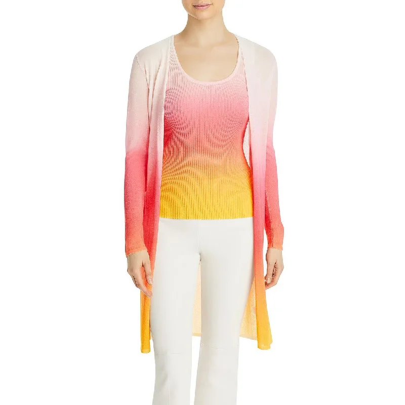 T Tahari Womens Two-Tone Open-Front Cardigan Sweater Fitted Loose Oversized