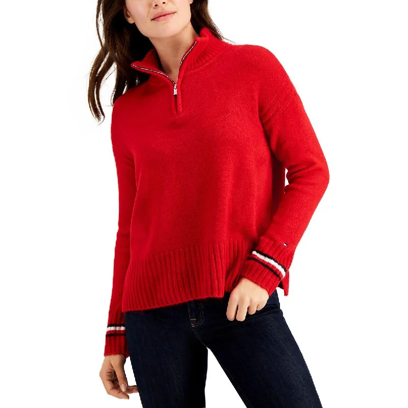 Tommy Hilfiger Womens 1/4 Zip Knit Mock Turtleneck Sweater Iron Safe Non-Iron Wrinkle Free Tommy Hilfiger Womens 1/4 Zip Knit Mock Turtleneck Sweater Iron Safe Non-Iron Wrinkle Free