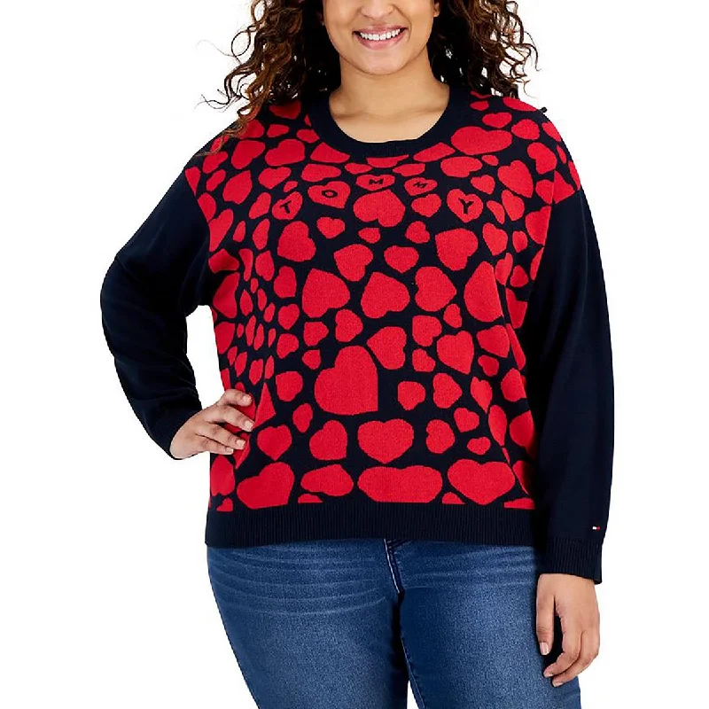 Tommy Hilfiger Womens Plus Printed Long Sleeve Crewneck Sweater Solid Print Embellished Tommy Hilfiger Womens Plus Printed Long Sleeve Crewneck Sweater Solid Print Embellished