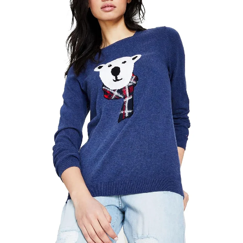 Tommy Hilfiger Womens Polar Bear Crewneck Pullover Sweater Seamless Knitted Crochet
