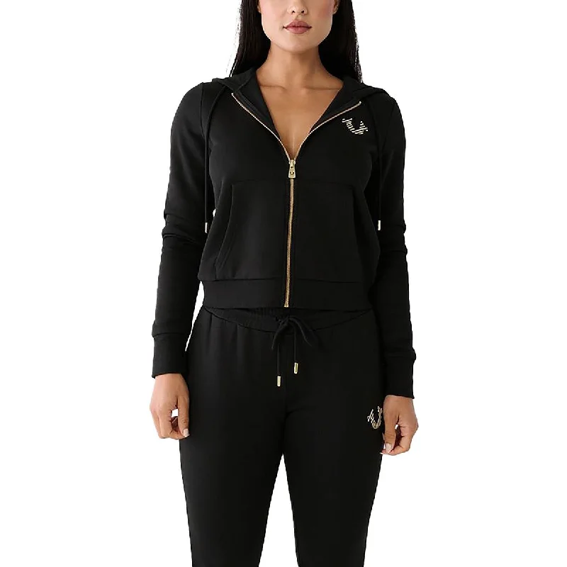 True Religion Womens Logo Classic Full Zip Sweater Front Pockets Side Pockets Patch Pockets True Religion Womens Logo Classic Full Zip Sweater Front Pockets Side Pockets Patch Pockets