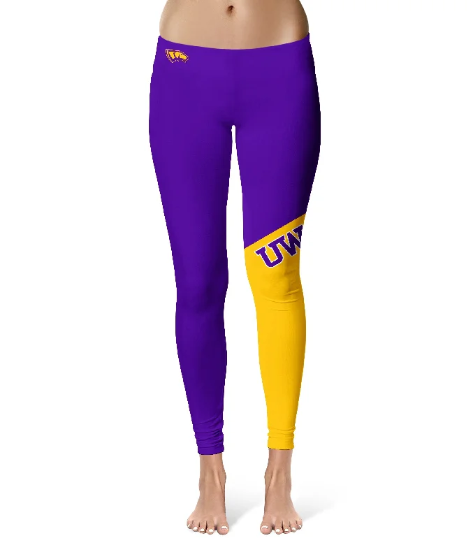 UW-Stevens Point Pointers Game Day Leg Color Block Purple Gold Yoga Leggings for Women by Vive La Fete Fashionable Printed Legging Pants UW-Stevens Point Pointers Game Day Leg Color Block Purple Gold Yoga Leggings for Women by Vive La Fete Fashionable Printed Legging Pants