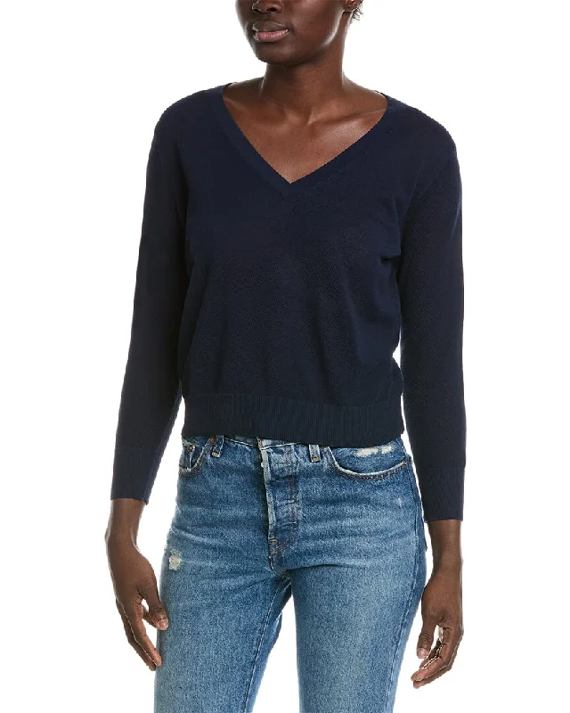 Vince 3/4-Sleeve Sweater Mesh Sweater Canvas Denim