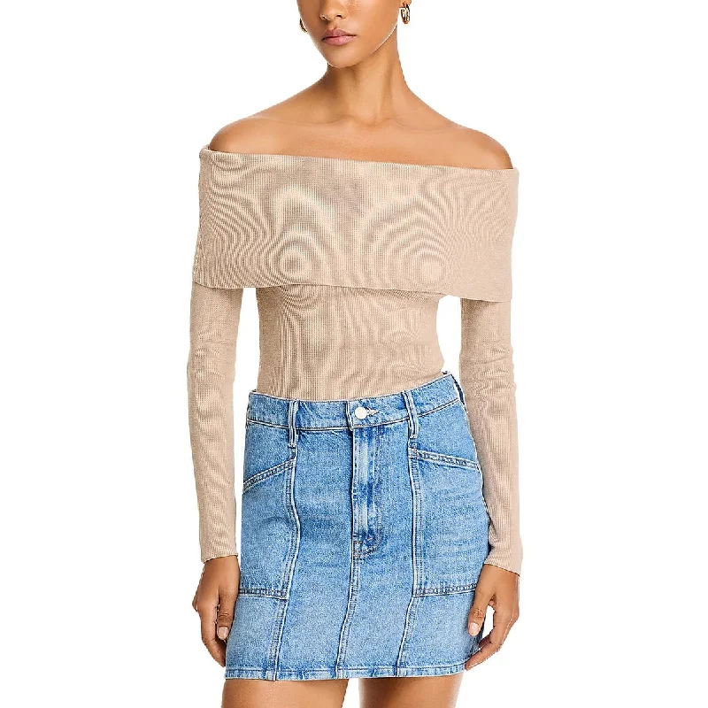 Vintage Havana Womens Knit Off-The-Shoulder Pullover Sweater Wool Fabric Cashmere Fabric Tweed Fabric Vintage Havana Womens Knit Off-The-Shoulder Pullover Sweater Wool Fabric Cashmere Fabric Tweed Fabric