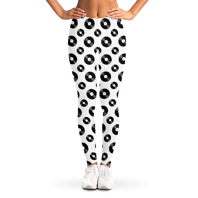 White And Black Vinyl Pattern Print Women's Leggings Cozy Cotton Leggings
