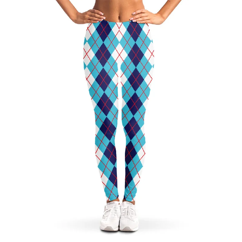 White And Blue Argyle Pattern Print Women's Leggings Comfortable Fleece-Lined Leggings White And Blue Argyle Pattern Print Women's Leggings Comfortable Fleece-Lined Leggings