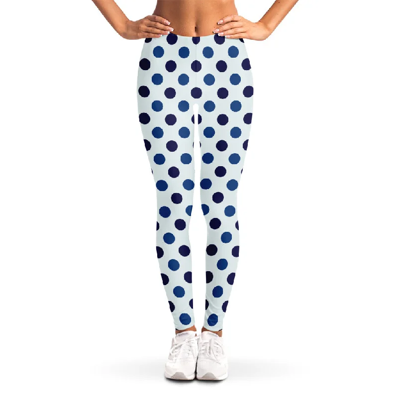 White And Blue Polka Dot Pattern Print Women's Leggings Fashionable Minimal Active Leggings White And Blue Polka Dot Pattern Print Women's Leggings Fashionable Minimal Active Leggings