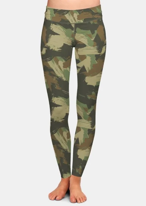 Womens 3D Camo Graffiti Patterned Leggings Trendy Leather-Look Workout Leggings