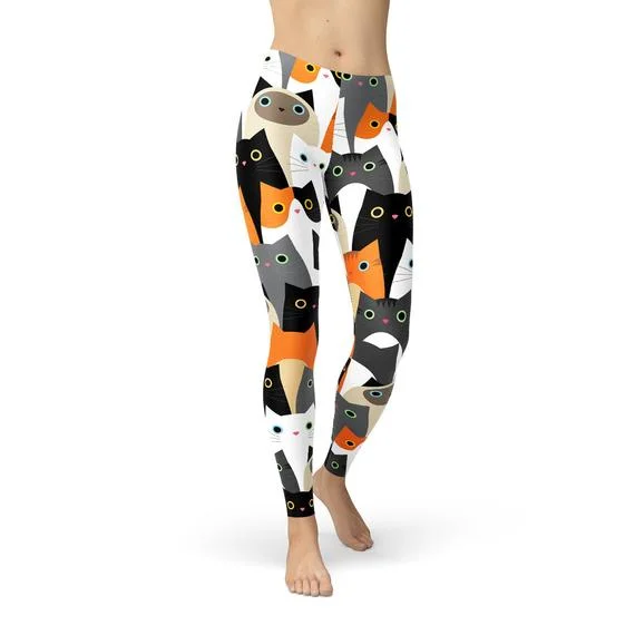 Womens All Over Print Cats Leggings Comfortable Plus Size Leggings