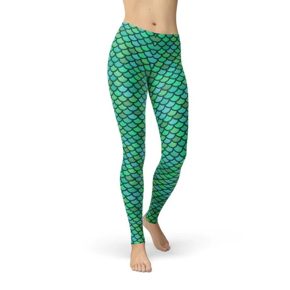 Womens Green Mermaid Leggings Cozy Lounge Pants Leggings