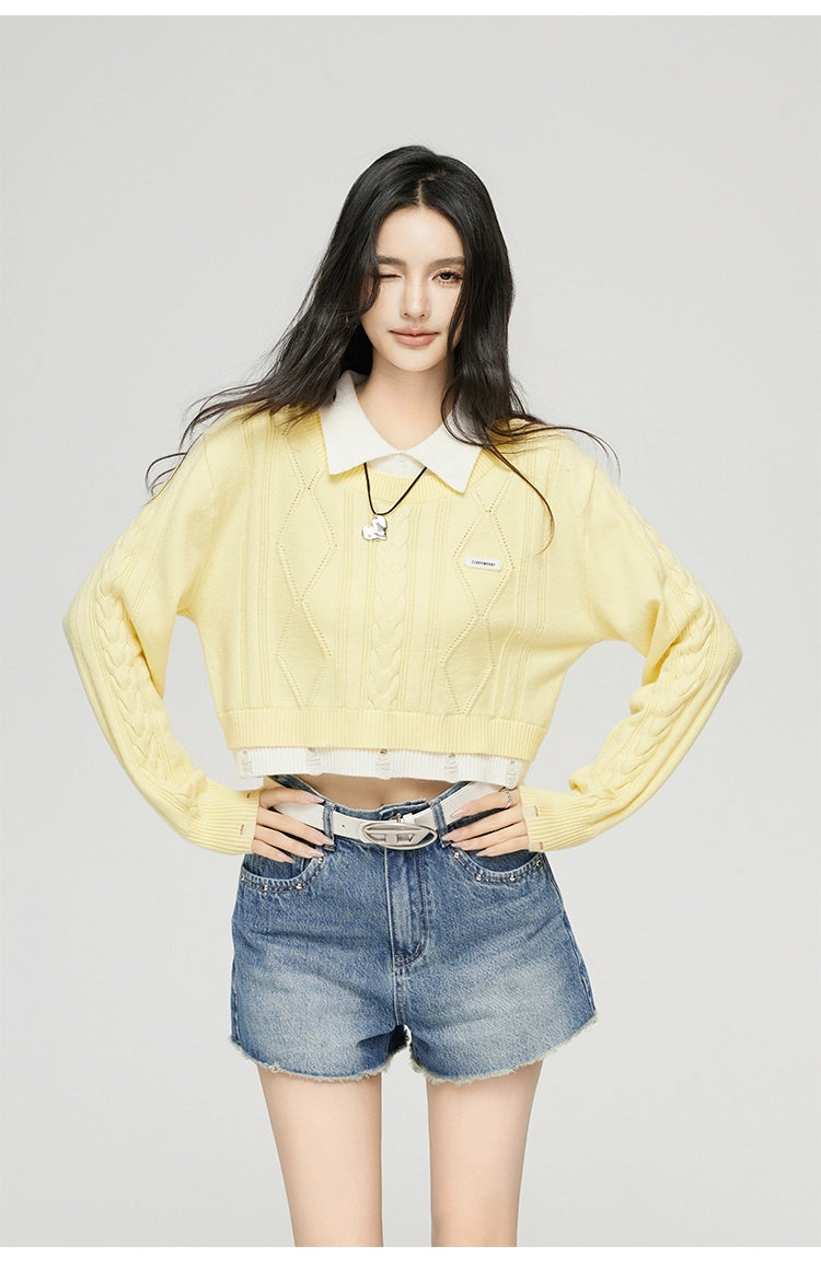 Yellow & Gray 2-in-1 Frayed-edge Sweater Nylon Fabric Polyester Fabric Spandex Fabric Yellow & Gray 2-in-1 Frayed-edge Sweater Nylon Fabric Polyester Fabric Spandex Fabric