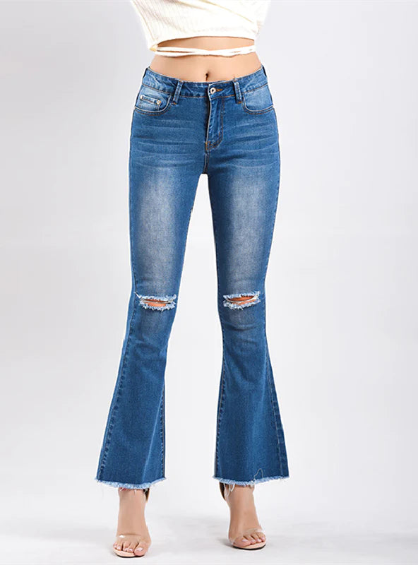 COWBOY FLARED TROUSERS HOLES BURRS JEANS