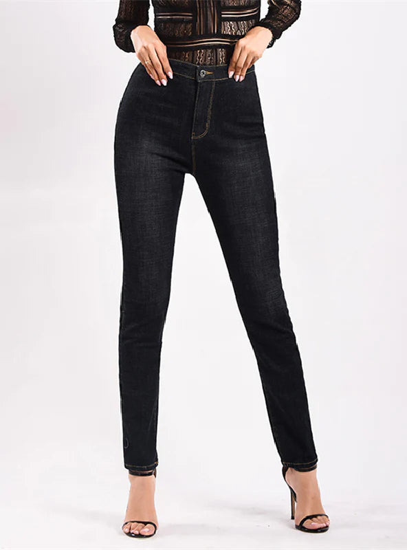 WOMEN HIGH WAIST SLIM-FIT JEANS Fashionable Raw Hem Bootcut Jeans